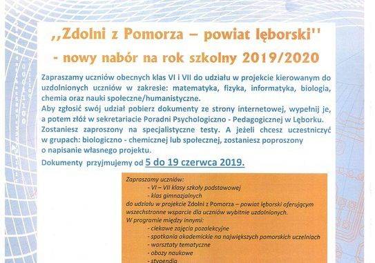 Rekrutacja do projektu ,,ZDOLNI Z POMORZA -powiat lęborski'' grafika